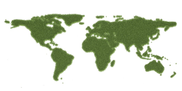 Foto mapa mundial de la ecología a partir de la representación 3d de la hierba verde