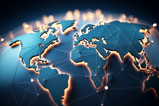 El mapa mundial del globo encarna el concepto de redes globales de Internet