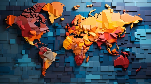 mapa mundial hecho de papel sobre fondo gris vista superior