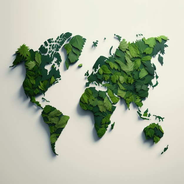Mapa mundial de hojas verdes Ilustración AI generativa