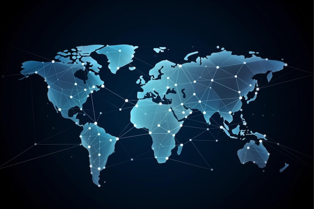 Mapa mundial con red de conexión social de tecnología global con luces y puntos