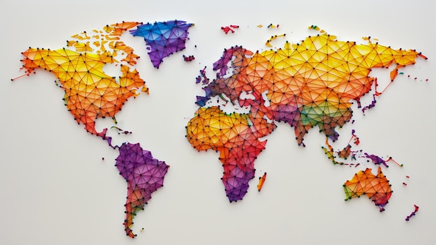 Mapa mundial de la web económica global interconectado con pines de conexiones económicas IA generativa