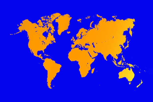 Mapa del mundo, aislado sobre fondo azul. Tierra plana, plantilla de mapa, telón de fondo de silueta de mapa.