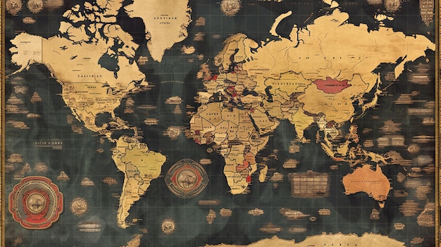 Mapa del mundo antiguo fondo vintage IA generativa