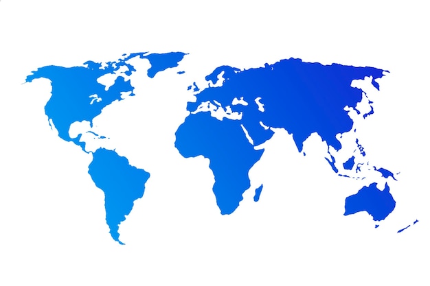 Mapa del mundo azul aislado sobre fondo blanco.