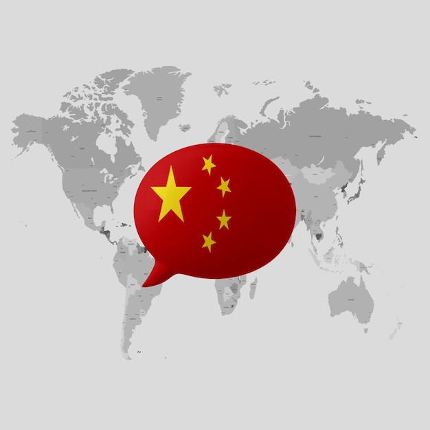 Un mapa del mundo con una bandera china en él