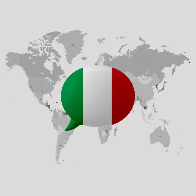 Un mapa del mundo con una bandera verde y roja que dice italia.