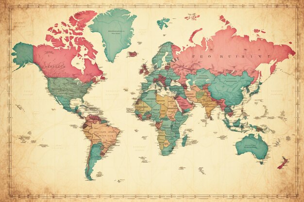 Mapa del mundo en color vintage en el estilo de diseño de cartografía