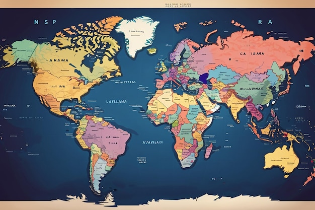 Foto mapa del mundo colorido completo con los nombres de todos los países