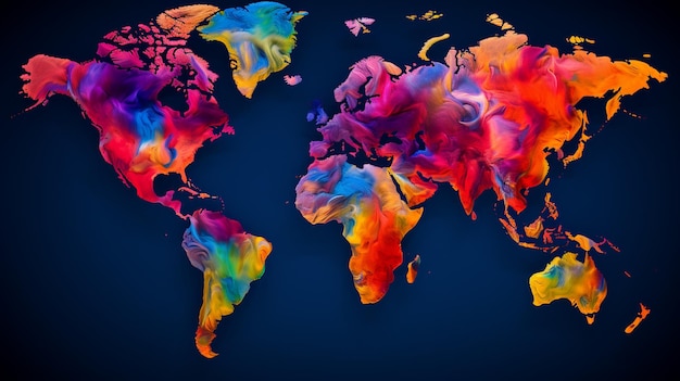 Mapa del mundo colorido sobre un fondo azul.