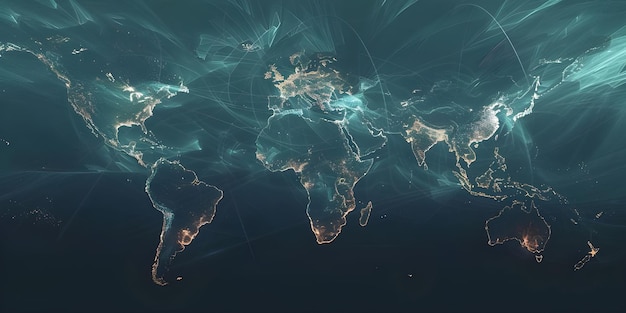 Mapa del mundo Concepto de conexión de red global y intercambio de datos Generado por Ai