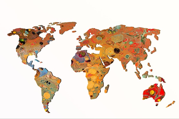 Foto mapa del mundo con contornos aproximados y patrones de fondo coloridos