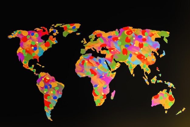 Foto mapa del mundo con contornos aproximados y patrones de fondo coloridos