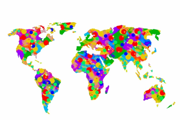 Foto mapa del mundo con contornos aproximados y patrones de fondo coloridos