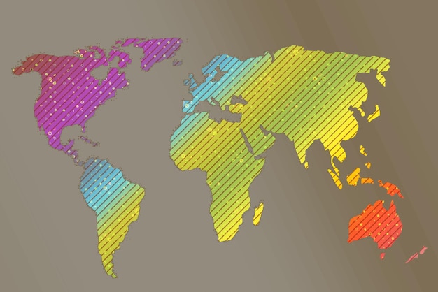 Mapa del mundo delineado aproximadamente Póster del mapa mundial de la tierra Mapa del planeta con ilustración de patrón abstracto de superficie de textura Telón de fondo de silueta de mapa de viaje en todo el mundo