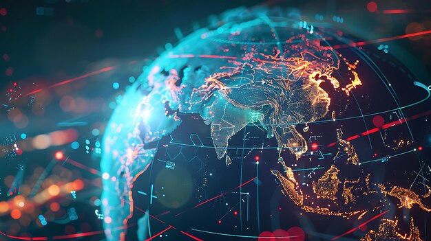 Mapa del mundo digital Innovación en tecnología de TI digital Partícula abstracta Diseño de papel tapiz de fondo