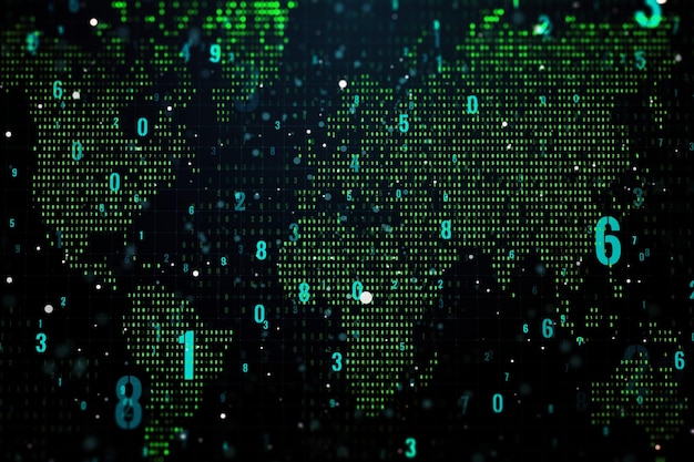 Mapa del mundo digital sobre fondo oscuro 3D Rendering