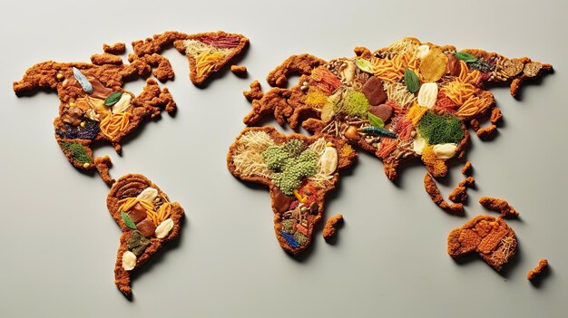 Mapa del mundo en el fondo de alimentos IA generativa