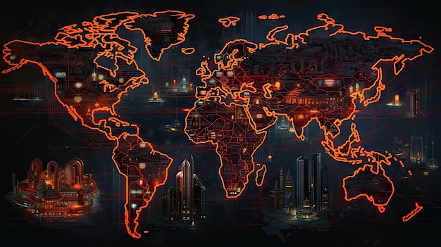 Mapa del mundo fondo cyberpunk IA generativa