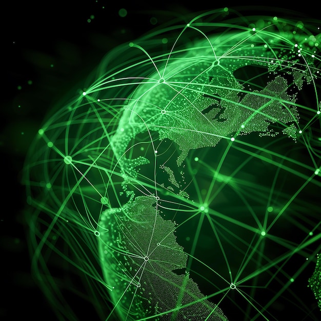un mapa del mundo con un globo verde y el mundo de texto en la parte inferior
