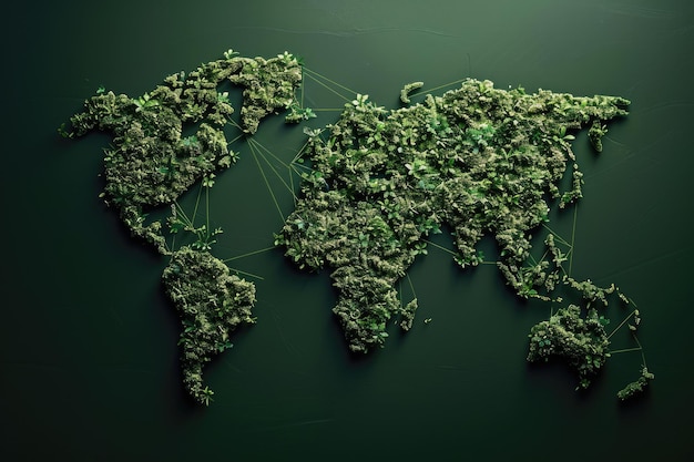 mapa del mundo hecho de hojas verdes eco concepto ecología