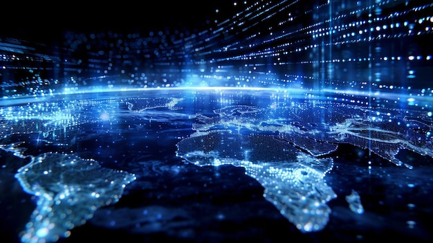 Mapa del mundo hecho de pequeños puntos de luces tecnología de fondo