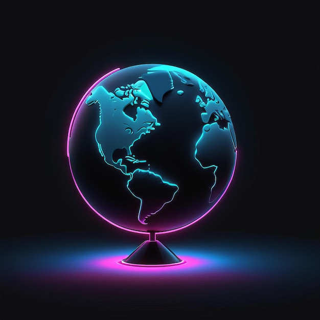 mapa del mundo con luces de neón mapa del mundo Con luces de neon globo del mundo Con luz de neón renderizado en 3D