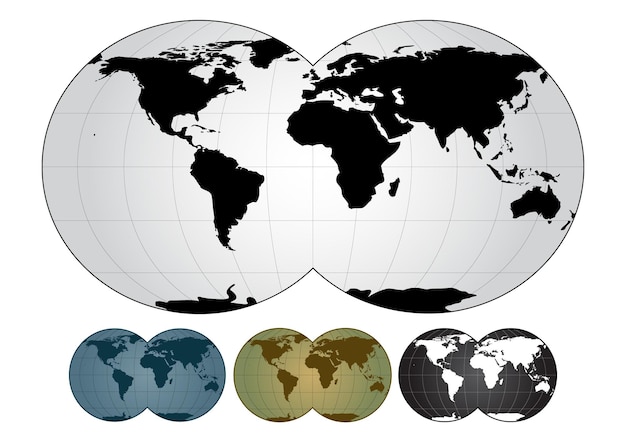 Un mapa del mundo con un mapa del mundo en blanco y negro y un fondo blanco
