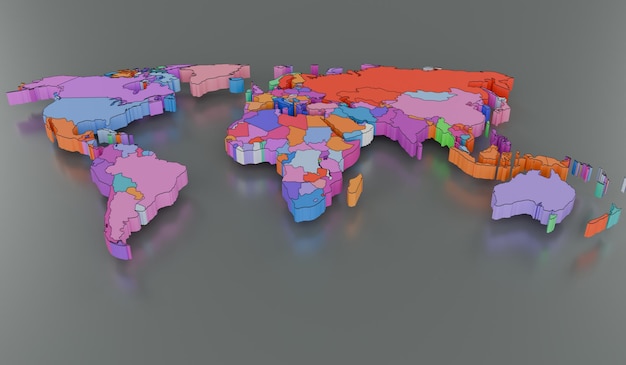 Mapa del mundo mapa del país mapa del continente ilustración en 3D