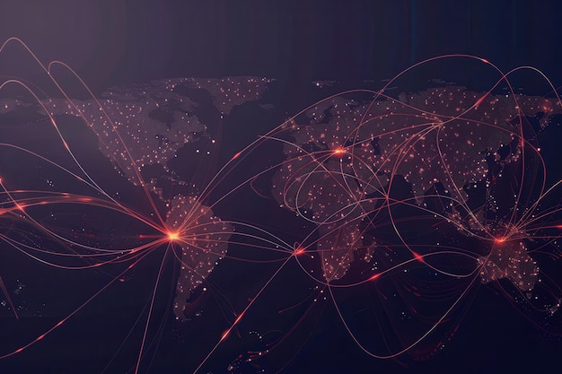 Un mapa del mundo minimalista con líneas de conexión que ilustran los viajes globales y la interconexión Perfecto para agencias de viajes y empresas globales IA generativa