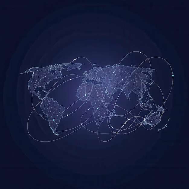 Un mapa del mundo minimalista con rutas de viaje resaltadas perfecto para agencias de viajes o servicios de reservas globales IA generativa