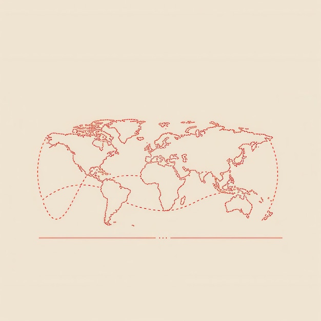 Un mapa del mundo minimalista simple y simbólico con rutas de viaje resaltadas perfecto para agencias de viajes y servicios de reservas globales IA generativa