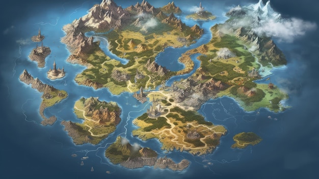 Un mapa del mundo con el nombre del juego.