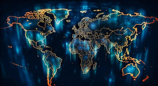 El mapa del mundo en una pantalla de luces