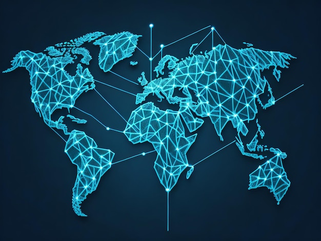 Mapa del mundo poligonal abstracto con puntos y líneas conectadas Concepto de tecnología