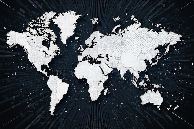 Mapa del mundo en puntos contra una ilustración de fondo abstracta