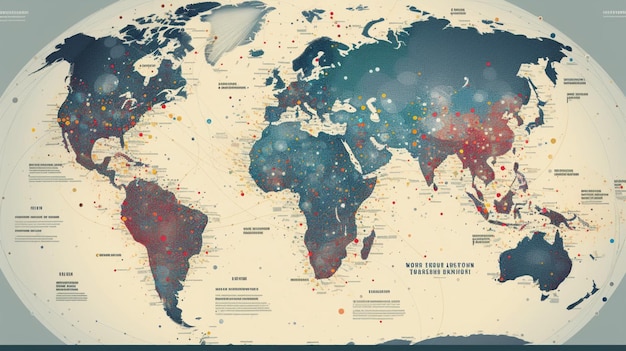 Foto un mapa del mundo que muestra los océanos del mundo y la fecha del año.