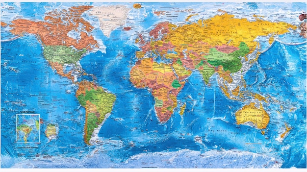 Mapa del mundo que muestra países y características geográficas