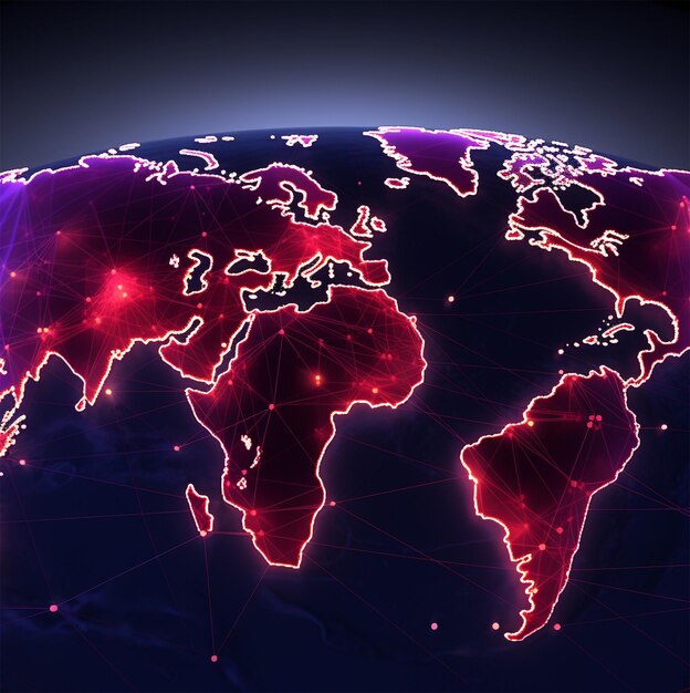 Mapa del mundo con un resplandor púrpura