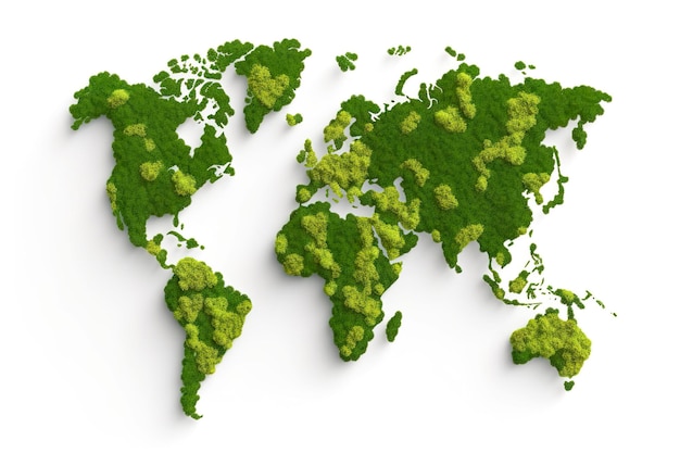 Mapa del mundo superficie de hierba verde aislada sobre un fondo blanco IA generativa