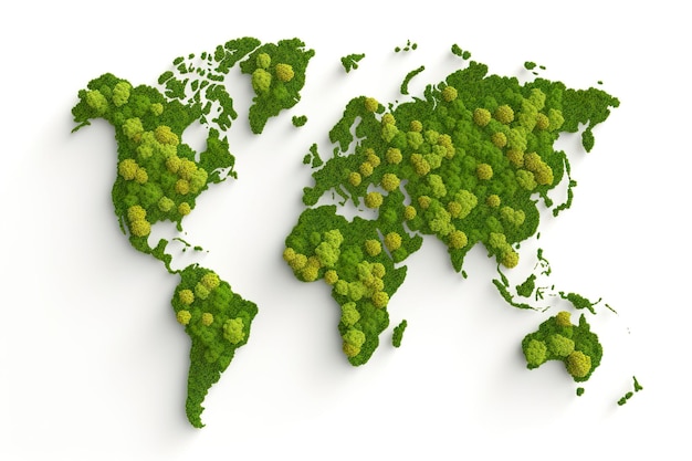 Mapa del mundo superficie de hierba verde aislada sobre un fondo blanco IA generativa