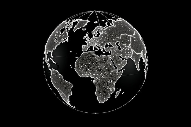 Mapa del mundo de la tierra en 3D con puntos blancos globo en fondo negro