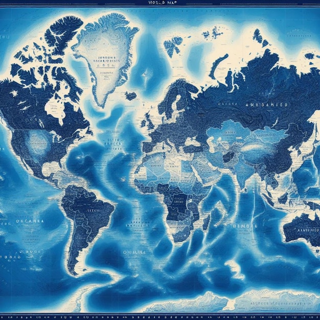 Mapa del mundo vectorial en tonos azules