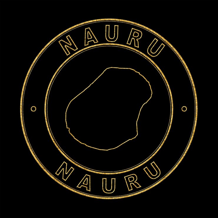 Foto mapa de nauru sello dorado fondo negro