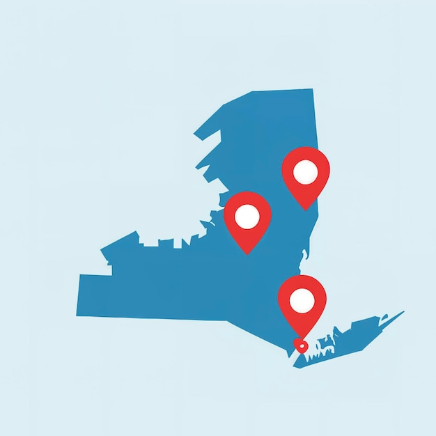Mapa de Nueva York, Estados Unidos, pines de coordenadas, comunicación y prestación de servicios.