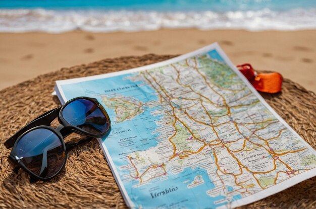 un mapa del océano tiene gafas de sol en él