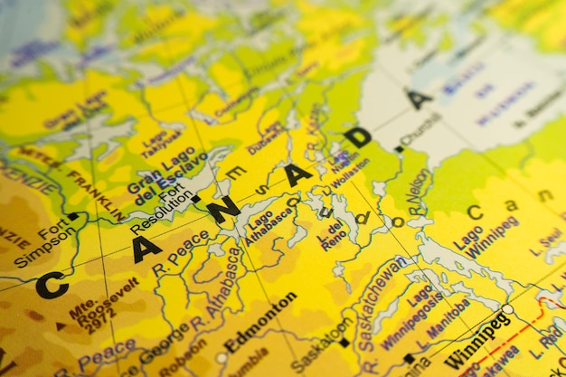 Mapa orográfico de la zona central de Canadá Con referencias en español Concepto de cartografía geografía de viaje Enfoque diferencial