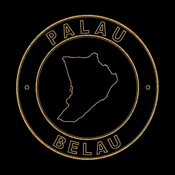 Foto mapa de palau sello dorado fondo negro