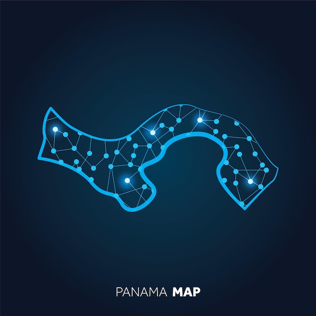 Mapa de Panamá hecho con líneas conectadas y puntos brillantes