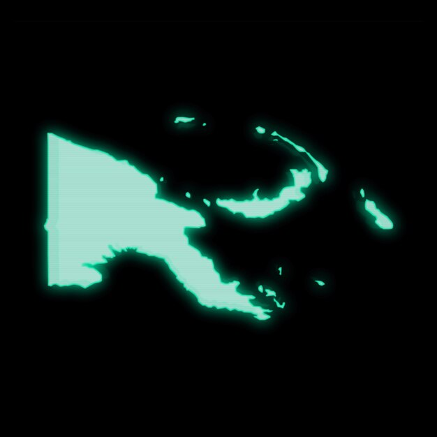 Mapa de Papua Nueva Guinea antigua pantalla de terminal de computadora verde sobre fondo oscuro